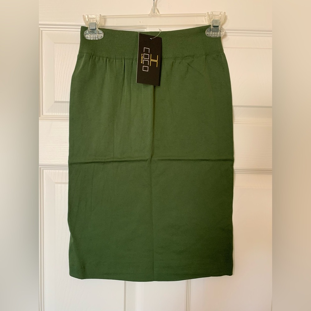 NWT Coco Limon Elegant Green Stretch Skirt Size L/XL‎ Minimalist Chic Work